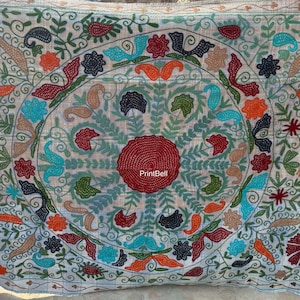 Édredon Suzani en coton - Broderie folklorique artisanale, literie bohème vibrante, jeté en textile réversible