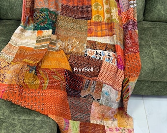 Seidenpatchwork Kantha Quilt Decke Tagesdecke Patch Kantha Überwurf Kantha Rallies Sari Quilt