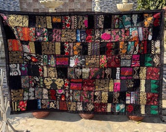 Indian Embroidery Patchwork Tapestry Handmade Backdrop WallArt Tapestry Throw Wall Hanging Cotton Tapestry Vintage Sari Large Wall Tapestry