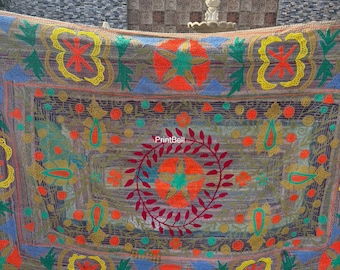 Vintage Suzani Kantha Quilt: Handmade Embroidered Throw, Antique Bedding