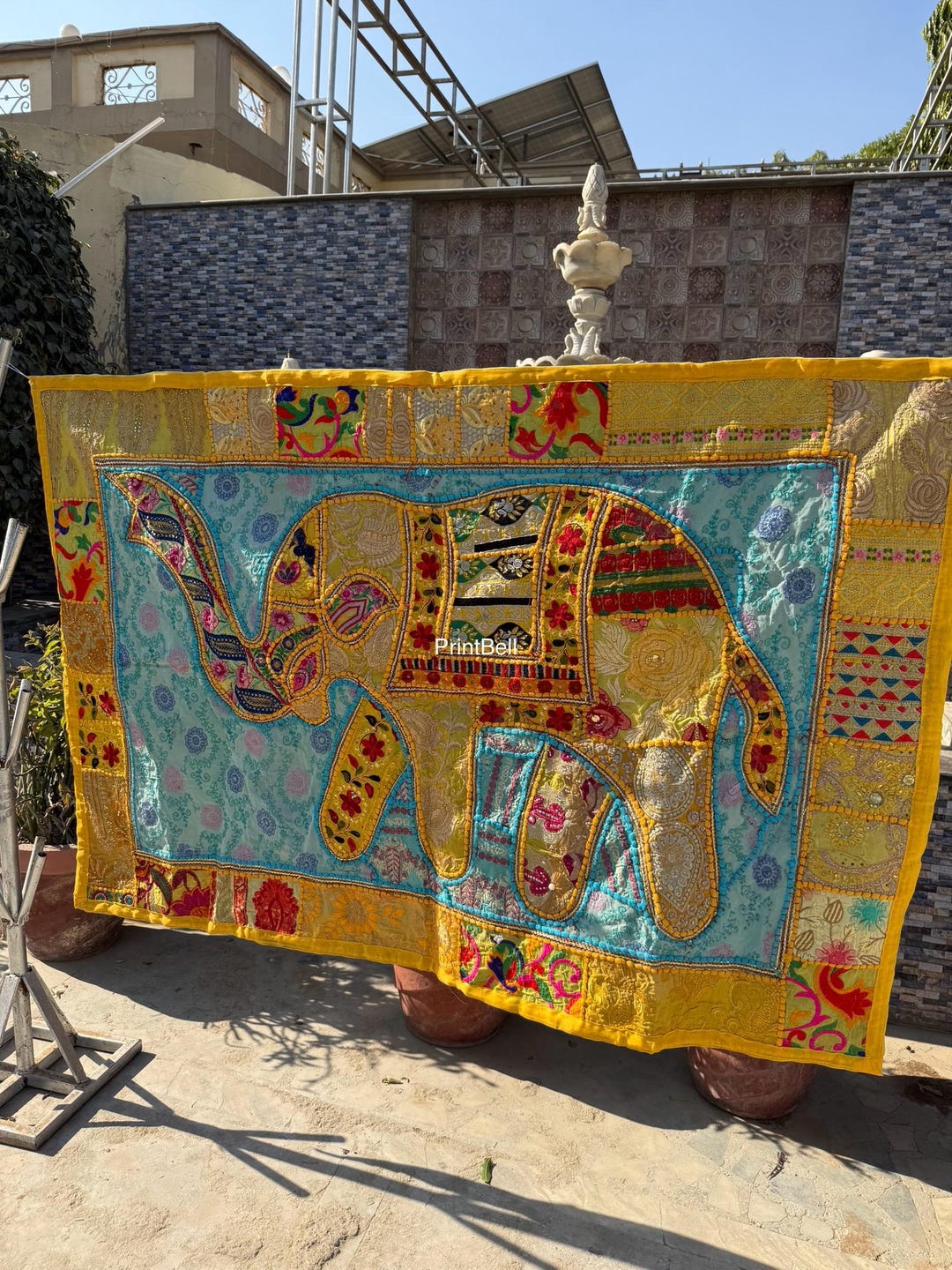 Handmade Vintage Cotton Embroidered Elephant Patchwork Wall Hanging ...