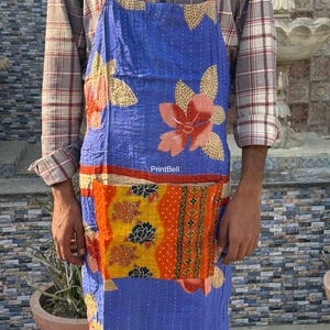 Kantha Patchwork-förkläde 2 st | Handgjorda förkläden av återvunnen bomull | Färgglada bohemiska kökskläder