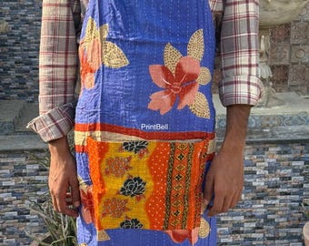 Vintage Kantha Apron: Handmade Recycled Cotton Sari Patchwork