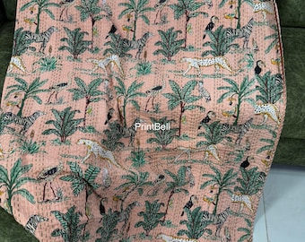 Edredón Kantha indio hecho a mano, colcha de algodón, manta Gudari, cubrecama tamaño queen y cubrecama individual