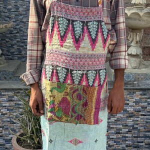 Handgjort Kantha Vintage Quiltförkläde Vändbart Bomullsköksförkläde Gåva