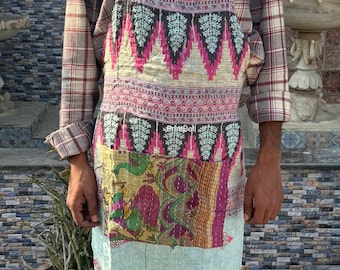 Handmade Patchwork Quilted kantha Apron, Bohemian Cotton Apron Vintage Kantha home cookware dish cloth apron for women/kitchen chef apron