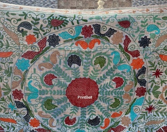 Vintage Suzani Kantha Quilt | Reversible Hand Stitched Indian Textile | Boho Floral Bedding Throw | Antique Cotton Kantha Blanket