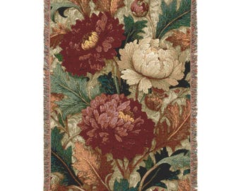 Coperta intrecciata William Morris: coperta antica in lino color crema con motivo floreale