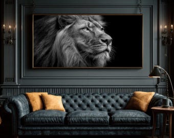 Majestic Lion Canvas – Black and White Wildlife Photography, Modern Safari Decor