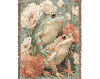 Art Nouveau Frog Woven Blanket – Floral Vines, Romantic Home Decor