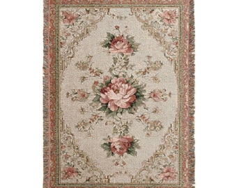 Vintage Floral Woven Blanket: Cottagecore Tapestry Throw