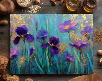 Floral Glass Cutting Board – Monet-Inspired Kitchen Decor