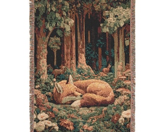 Koc tkany z leśnym lisem – Forestcore Nature Decor