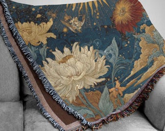 Geweven celestial deken: wandtapijt zon, maan en sterren - boho-huisdecoratie