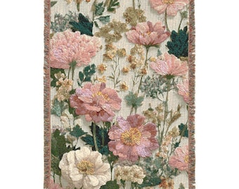 Floral Woven Throw Blanket – Cottagecore Spring Garden Decor