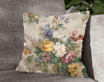 Cojín antiguo tejido con estampado floral – Cojín decorativo vintage shabby chic