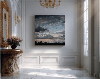 Dusk Sky Landscape – John Constable Style Oil Painting, Grey & Black Clouds, Trees, Detailed High-Resolution Poster/Canvas/Framed Canvas
