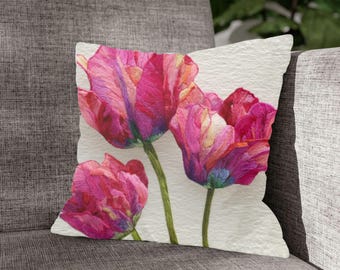 Tulip Woven Pillow – Pink Floral Cottagecore Cushion