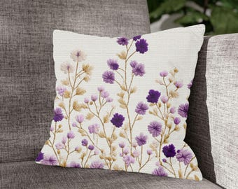 Cuscino ricamato con fiori di campo – Cuscino intrecciato floreale Cottagecore