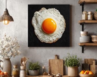 Fried Egg Still Life Art – Realistic Oil Painting, Minimalist Kitchen Decor
