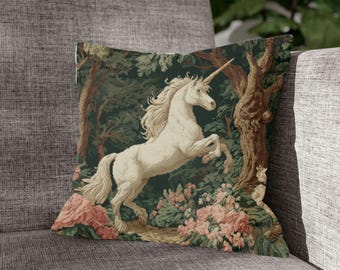 Unicorn Tapestry Pillow – Botanical Floral Forest Cushion