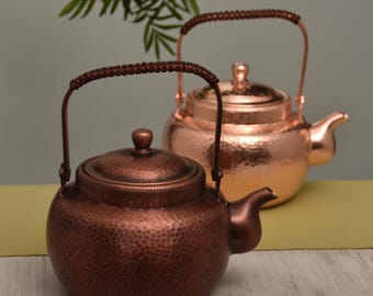 Handmade Pure Copper Tea Kettle 1.7L, Hammered Water Boiler for Gas & Induction Stove, Elegant Kitchen Decor Gift