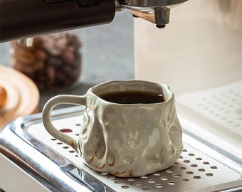 Handmade Ceramic Coffee Mug – Rustic Stoneware Cup, Retro Pottery Kiln Glaze Mug, Unique Artisan Tea Cup, Wabi Sabi Style Ceramic Drinkware