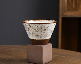 Japansk keramisk kaffemugg – handgjord lattekopp i keramik med stativ, retro stengods-cappuccinomugg, unik glaserad tekopp i present