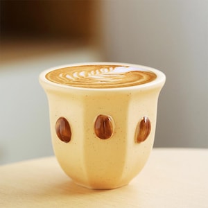 Ceramic Espresso Cup with Coffee Bean Design, 180mlCappuccino Mug, Handmade Latte Cup, Unique Pottery Coffee Lover Gift, Barista Kitchenware