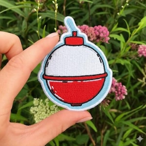 Patch bordado de bóia de pesca – Patch clássico de bóia de pescador para aplicar com ferro em bonés, jaquetas, mochilas, presentes DIY para amantes da vida no lago