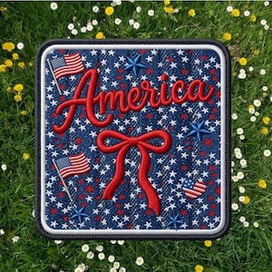Parche de rayas florales de America Coquette, parche del 4 de julio, parche de lazo patriótico, barras y estrellas, parche Coquette USA 1776, Jesús salva a los Estados Unidos