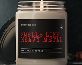 Smells Like Heavy Metal Candle - Funny Rock Music Gift, Witty Scented Candle for Metalheads, Gift for Rock Fans, Musicians, Headbangers