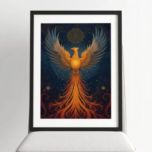 Golden Phoenix Art Print – Mythical Bird, Spiritual Decor (Digital Download)