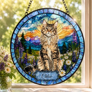 Retrato personalizado de Maine Coon a partir de una foto, atrapasoles, retrato personalizado con nombre, adorno conmemorativo para mascotas, recuerdo para recordar a tu perro fallecido, regalo para recordar a tu mascota fallecida