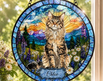 Custom Maine Coon Portrait From Photo Suncatcher, Personalized Portrait  with Name, Pet Memorial Ornament, Dog Loss Keepsake, Pet Loss Gift