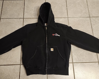 Carhartt J131 Hooded Work Jacket, Loose Fit, Black, Men's Large, Made in USA