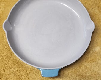 Enamel Cast Iron Skillet Fry Pan 12" Blue Made In France with Pour Spouts
