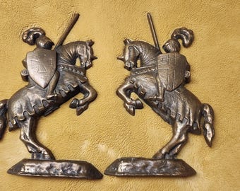 Antique set of Bronze Andirons Knights on Horses