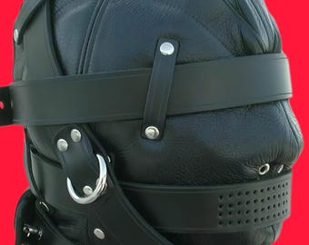 Handmade Black Leather Hood: Adjustable Gothic Cosplay Mask
