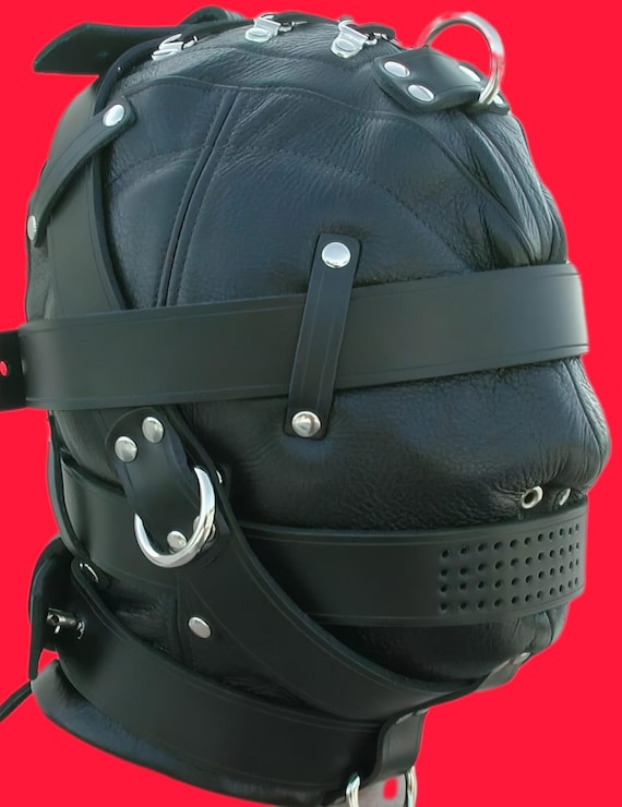 Handmade Black Leather Hood: Adjustable Gothic Cosplay Mask