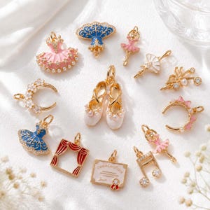 Ballet Charm, Ballerina Dance Pendant, Enamel Shoe Tutu Charm, Pink Girl Jewelry Charm, DIY Bracelet Necklace Gift