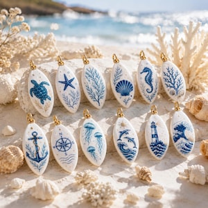 Ensemble de porte-clés à breloques océan émaillé - pendentif animal marin nautique, tortue étoile de mer coquillage dauphin méduse phare bijoux cadeau pour elle