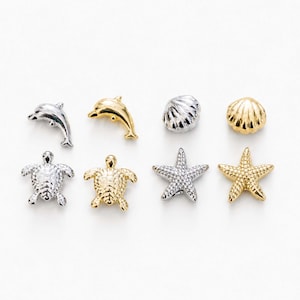 2- Pcs Ocean Sea Animal Charms, Dolphin Turtle Starfish Shell Metal Pendants for DIY Jewelry Making, Bracelet Necklace Earrings [K-80]