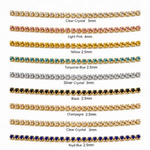 Cadena de copas con cristales de colores y diamantes de imitación de 100 cm, adorno de cadena de tenis de acero inoxidable en 2,5 mm, 3 mm, 4 mm y 5 mm para la creación de joyas DIY.