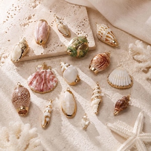 Natural Shell Charms Collection, Gold Plated Seashell Pendants, Coastal Jewelry Charms, Beach Necklace Pendants, DIY Jewelry Making Supplies