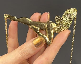 Reverse mermaid Necklace - goldfish finish