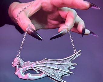 Flying Vampire necklace - antique silver finish