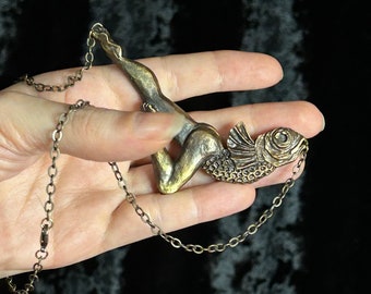 Reverse Mermaid necklace - vintage brass finish