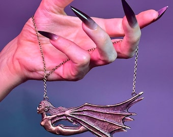 Flying Vampire necklace - vintage brass finish