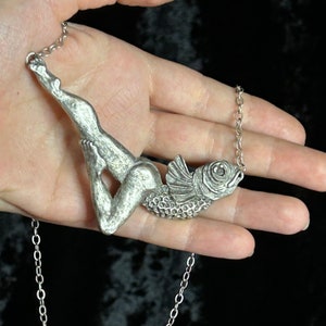 Reverse Mermaid necklace - antique silver finish
